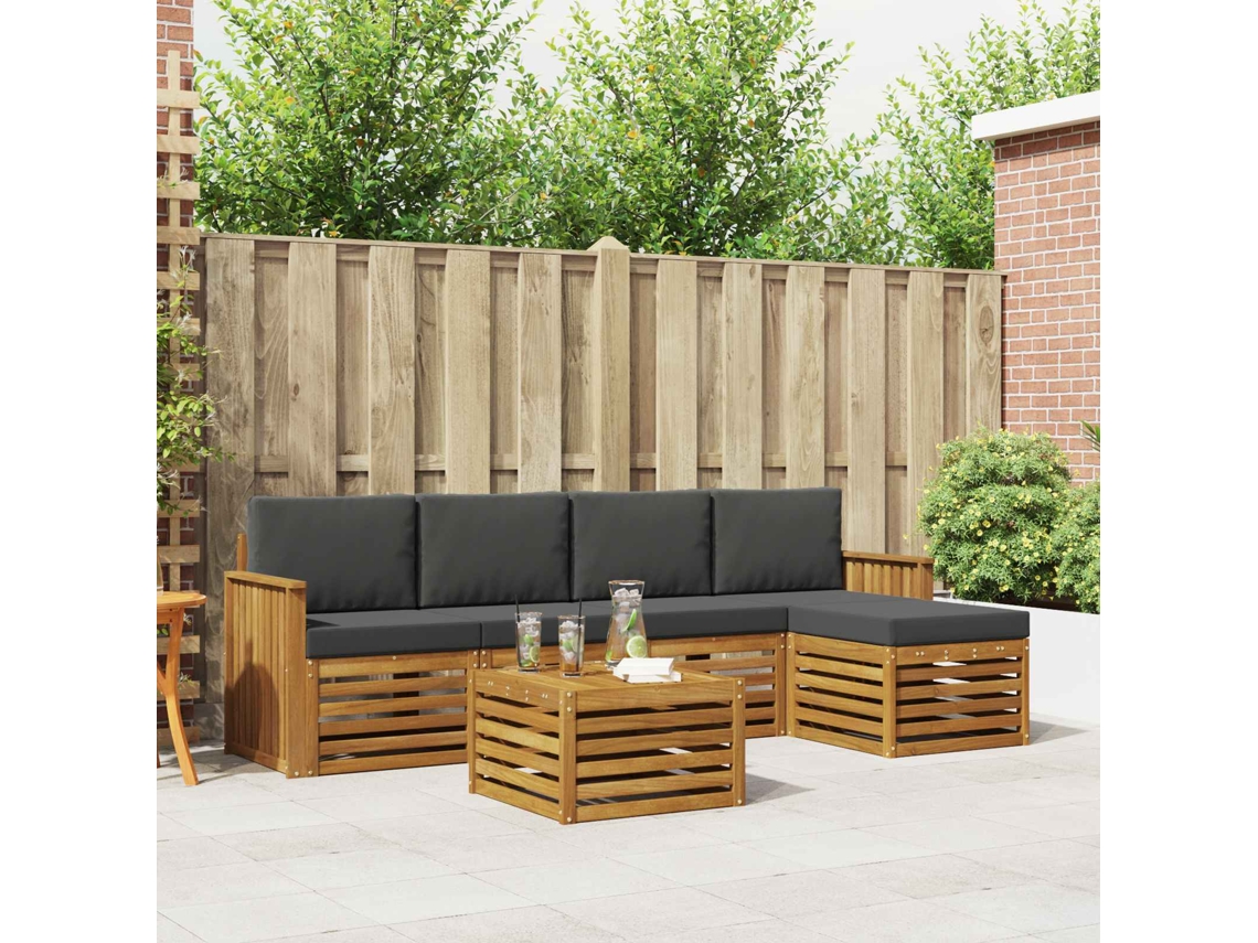Vidaxl Conjunto De Sofás Para Exterior 6 Unid. Natural E Antracite