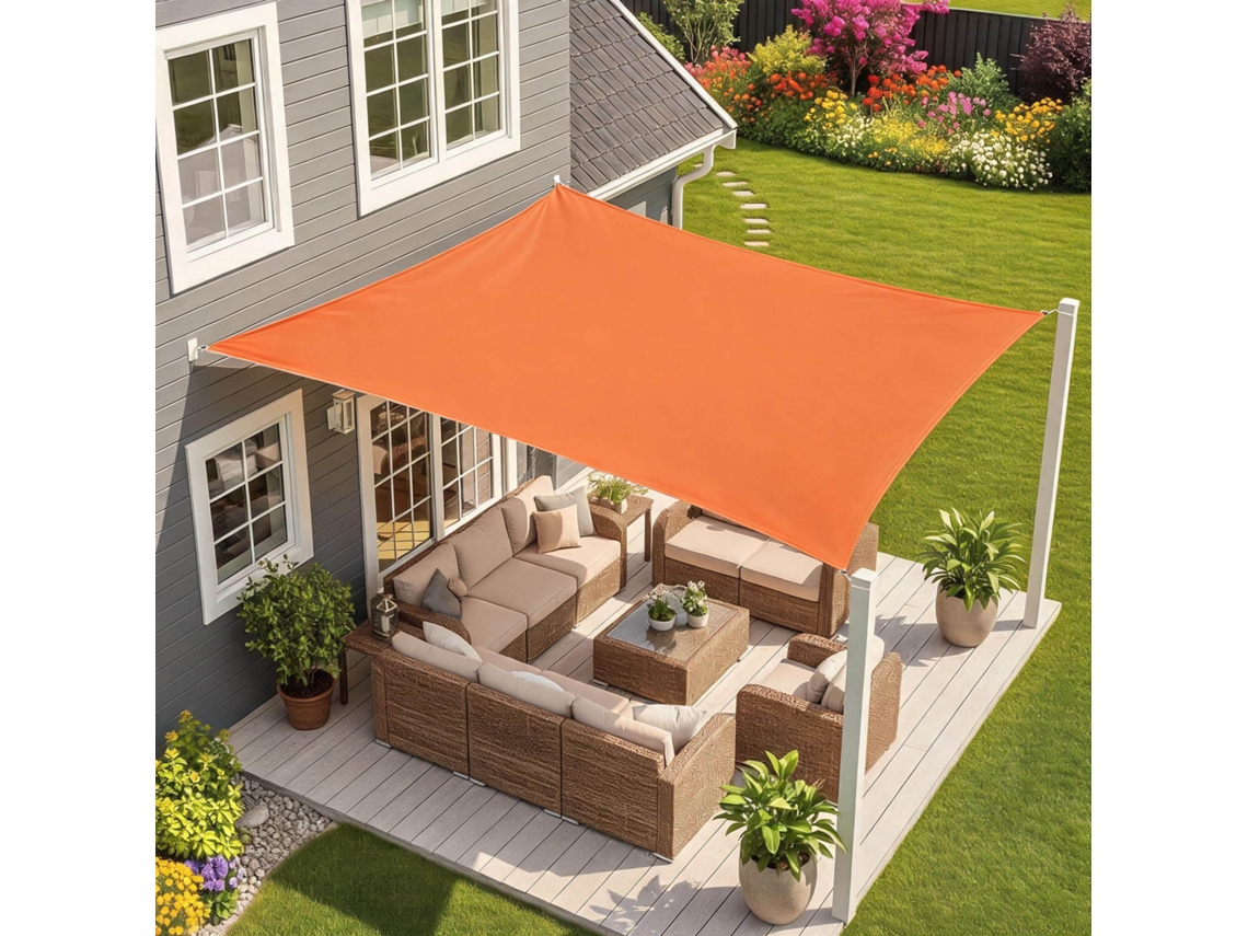 Para-sol Estilo Vela Tecido Retangular De 3x4m Com Proteção Uv, Ideal Para Uso Exterior, Pérgulas, Jardins E Varandas Laranja