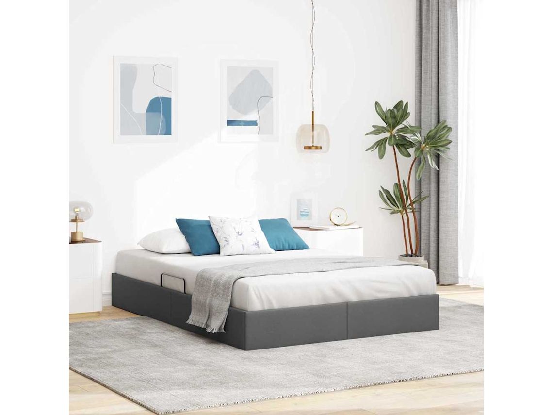 Vidaxl Cama Com Armazenamento Cinzento-escuro 135 X 190 Cm Tecido