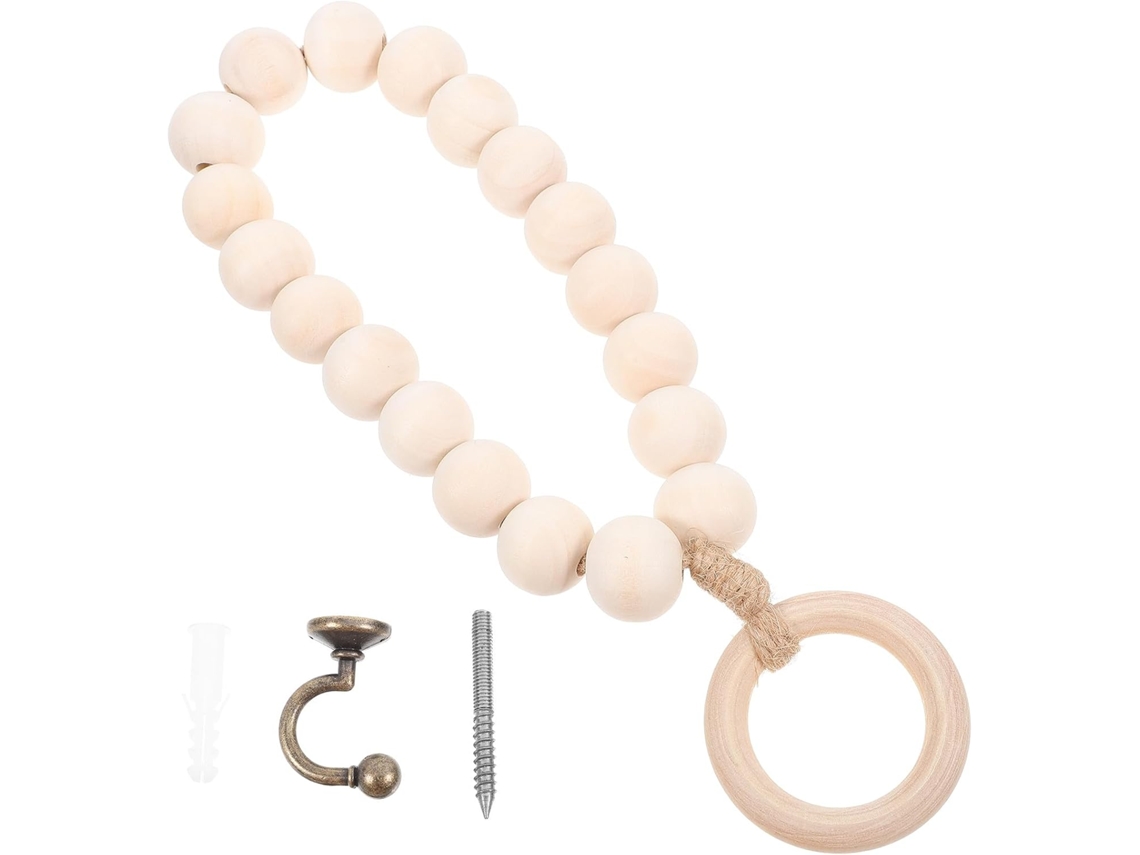 Suporte De Toalhas De Madeira Com Contas Redondas, Resistente E Prático.