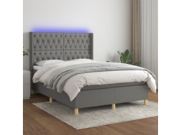Vidaxl Cama Box Spring C/ Colchão E Led 140x200 Cm Tecido Cinza-escuro