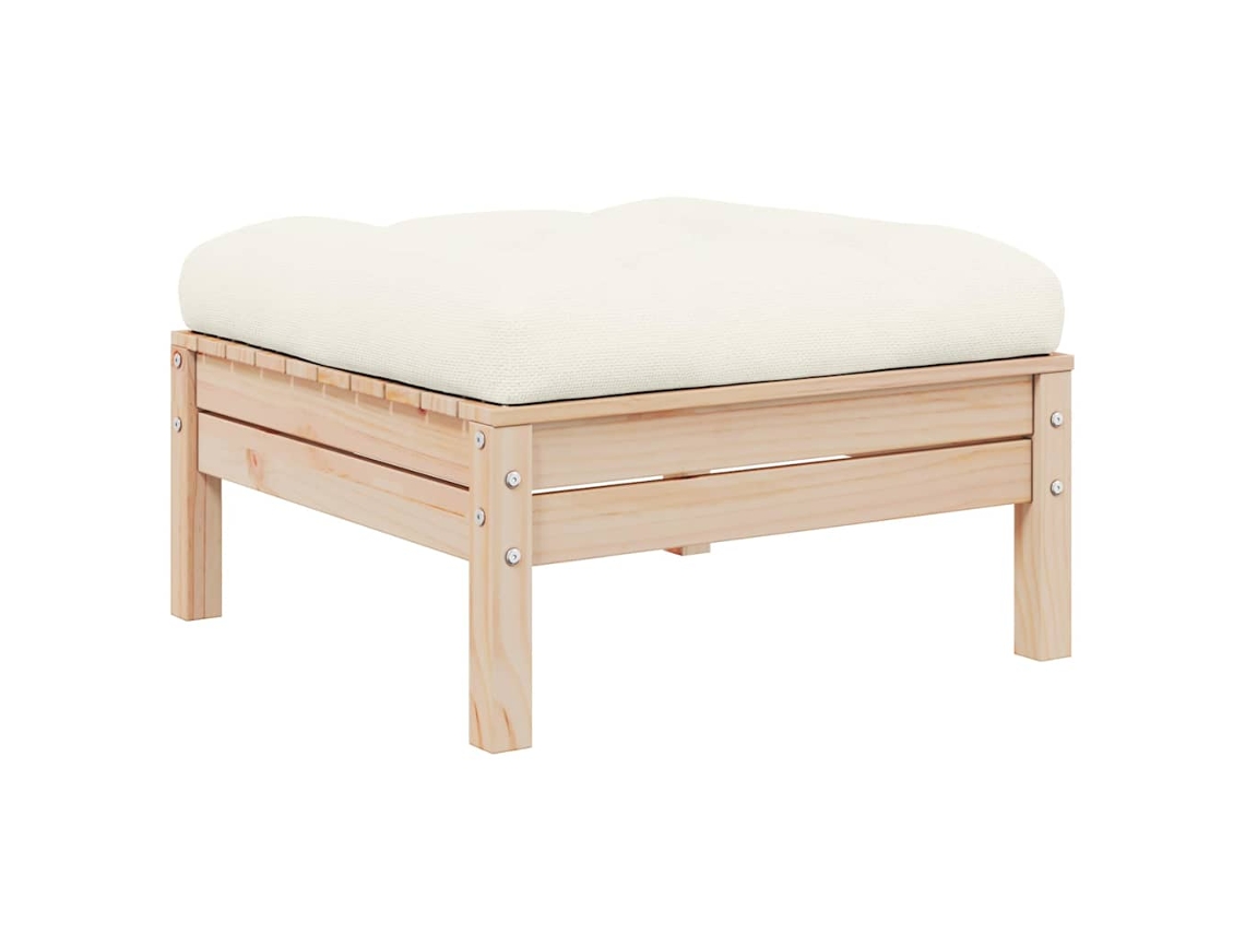 Vidaxl Apoio De Pés Para Jardim C/ Almofadão Cor Creme Pinho Maciço