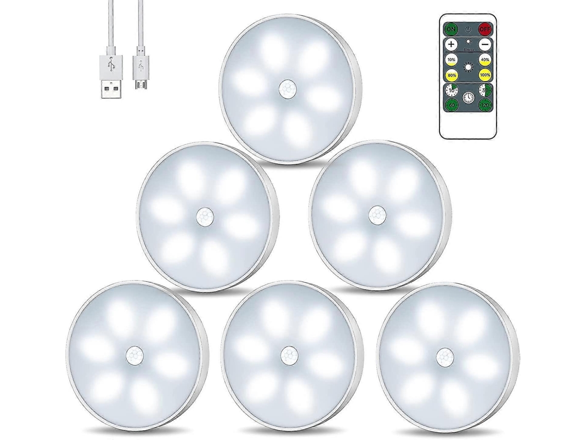 Lurelia, Luz Noturna Led, Interruptor, 1w, Sensor Pir, Recarregável Usb, Magnética, Autoadesiva, Regulável, Auto, Vermelho, Pack 6, Armário