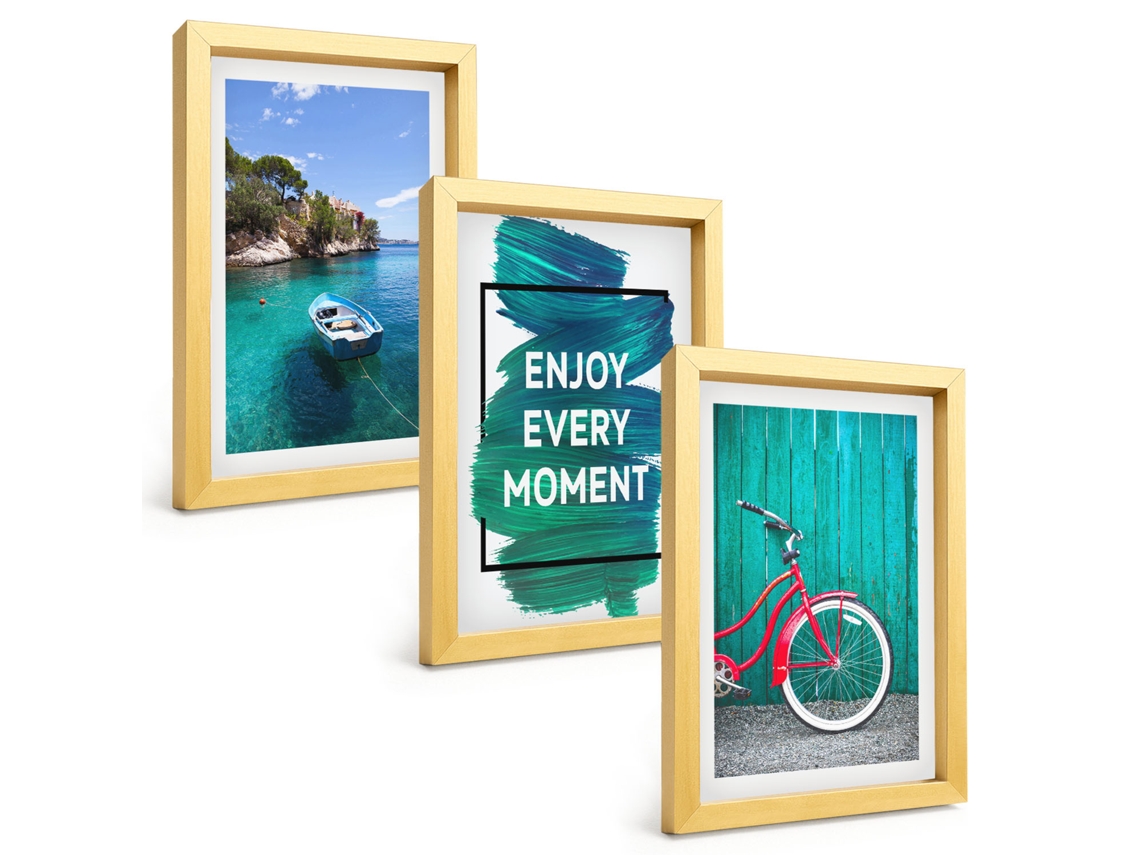 Composição De Quadrosmar, Barco, Bicicleta, Inspiração Moldura Dourada Imagens Para Um Quarto Infantil Espelharte (3 Peças 20x30 Cm)