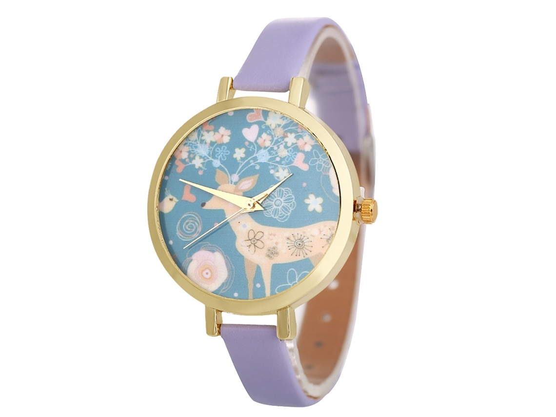 Relógio de Pulso Feminino de Quartzo com Pulseira Pu Estilo Moderno Rosa Choque