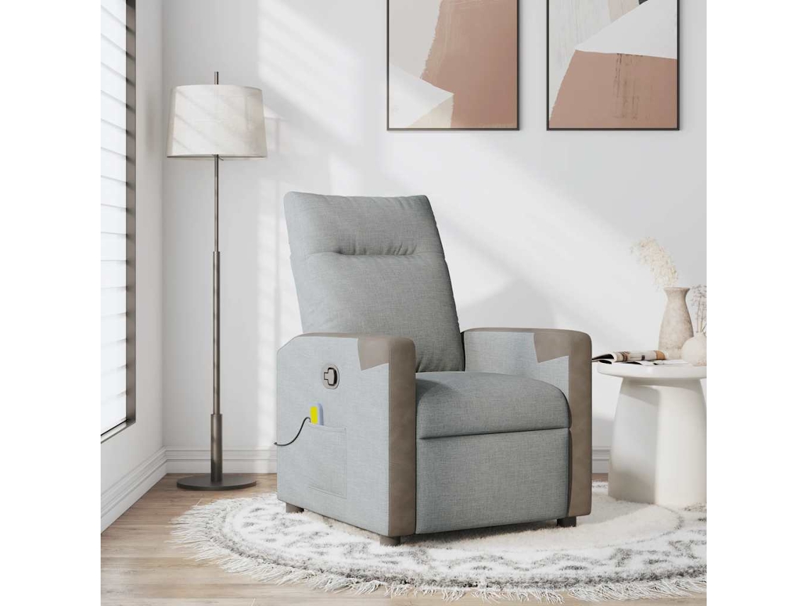 Vidaxl Poltrona De Massagens Reclinável Tecido Cinzento-claro