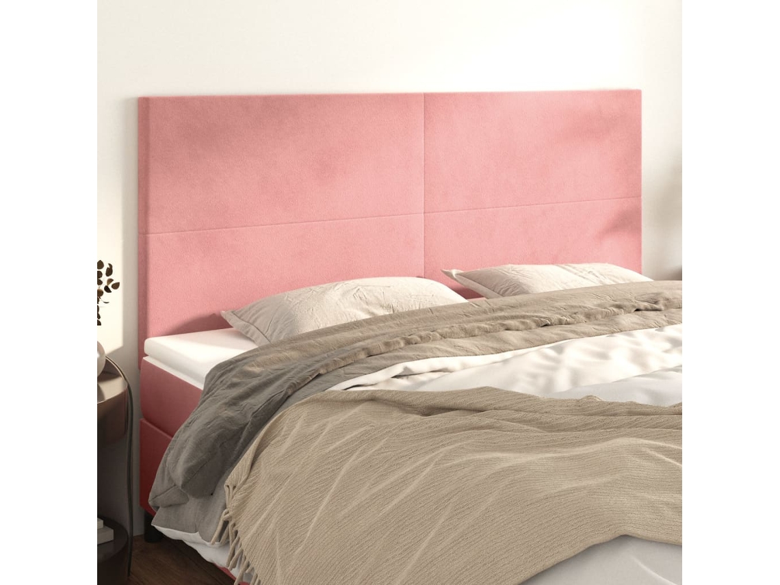 Vidaxl Cabeceira Rosa 200x5x118/128 Cm Veludo