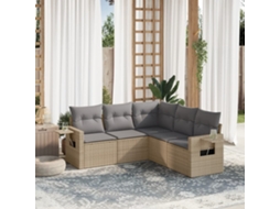 Vidaxl 5 Pcs Conjunto De Sofás P/ Jardim Com Almofadões Vime Pe Bege