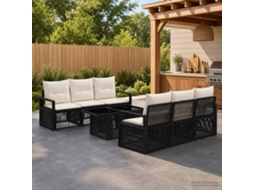 Vidaxl Conjunto De Sofá De Jardim 7 Unid. Preto E Branco Creme Vime Pe