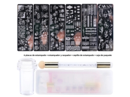 Conjunto de 9 Peças para Unhas, Incluindo Carimbos de Silicone, Pincel para Carimbo e Pó para Unhas. MDUG