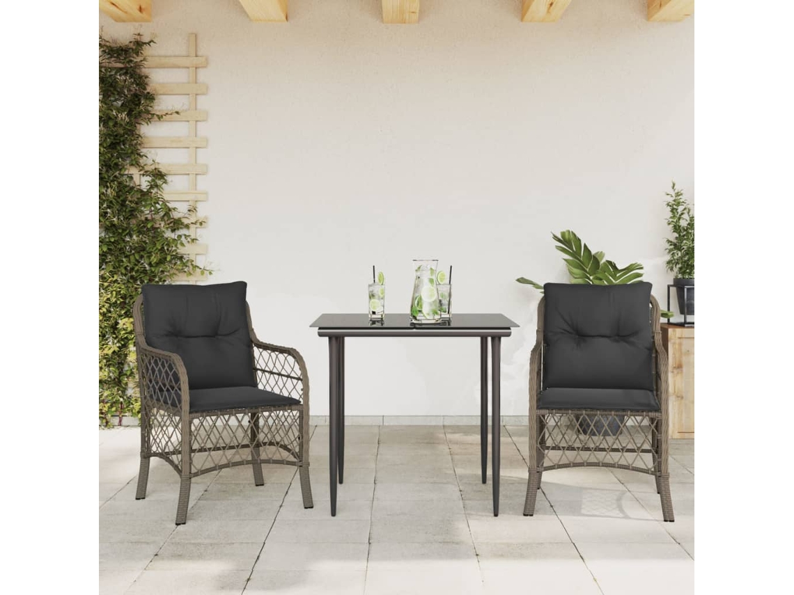 Pcs Conjunto Bistrô Com Almofadões Vime Pe Cinza Dkd Home Decor