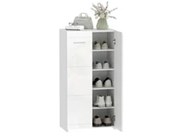 Armário Para Sapatos Com Acabamento Brilhante, Prateleiras Ajustáveis Para Hall De Entrada, Espaço Para 10 Pares, Branco, Com Acabamento De Alta