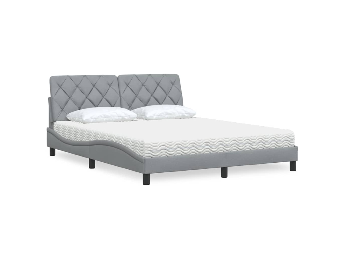 Vidaxl Cama com Colchão 160x200 Cm Tecido Cinzento claro