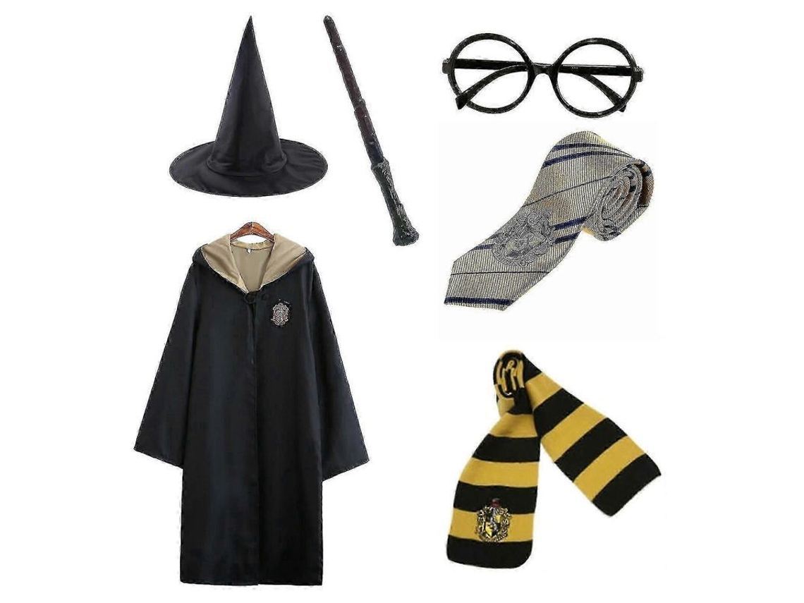 _conjunto de Traje de Bruxo Harry Potter com Capa e Acessórios Cosplay 6 Peças