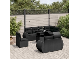 9 Pcs Conjunto De Sofás P/ Jardim C/ Almofadões Vime Pe Preto Dkd Home Decor