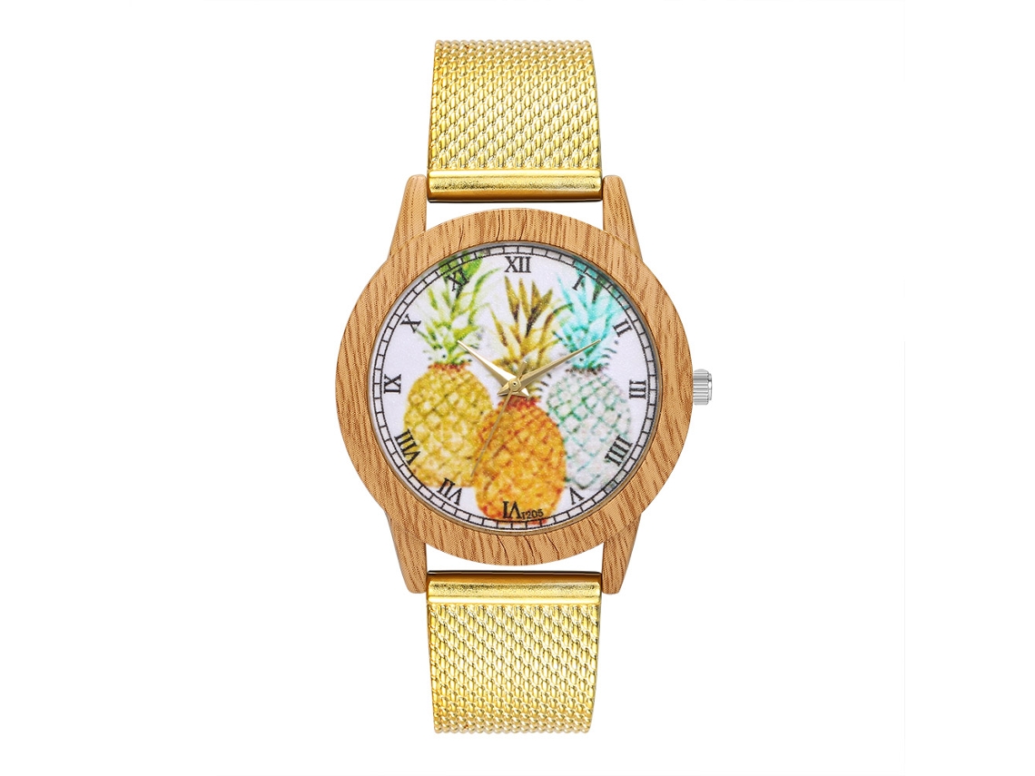 Relógio de quartzo unissex com pulseira de silicone e mostrador com numerais romanos (dourado)