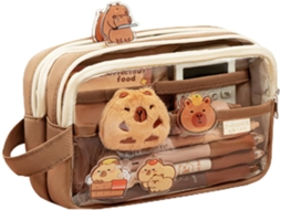 Estojo para Lápis de Cor, para Material Escolar, Estojo para Lápis Capivara - Estojo com Adesivos e Pins CHABERLU