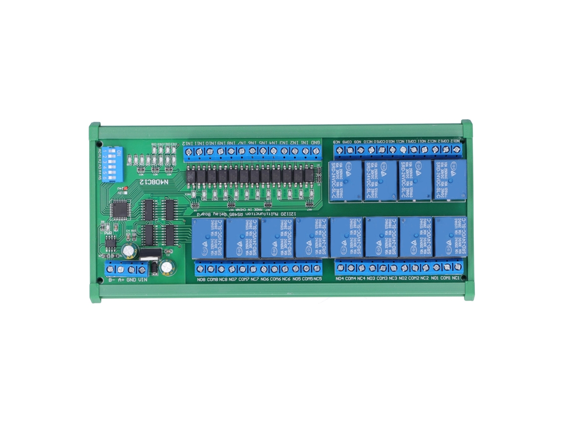 Módulo de relé 12 canais com placa RS485, trilha DIN, componente eletrônico