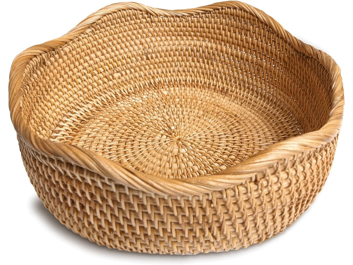 Mttproducts‑ Cesto De Fruta Redondo De Vime Trançado De 26 Cm, Cesto Decorativo Para Guardar E Servir Lanches Na Mesa De Jantar
