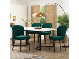 Conjunto Jantar 140x80x75cm + 4 Cadeiras Veludo Verde Escuro, Tampo Branco.-qq