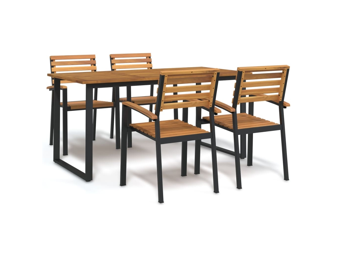 Vidaxl Conj. Jantar P/ Jardim 5 Pcs Madeira de Acácia Maciça e Metal