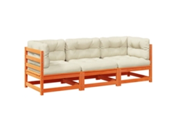Conjunto de 3 Sofás Jardim com Almofadões Pinho Maciço Castanho Cera MAISON EXCLUSIVE