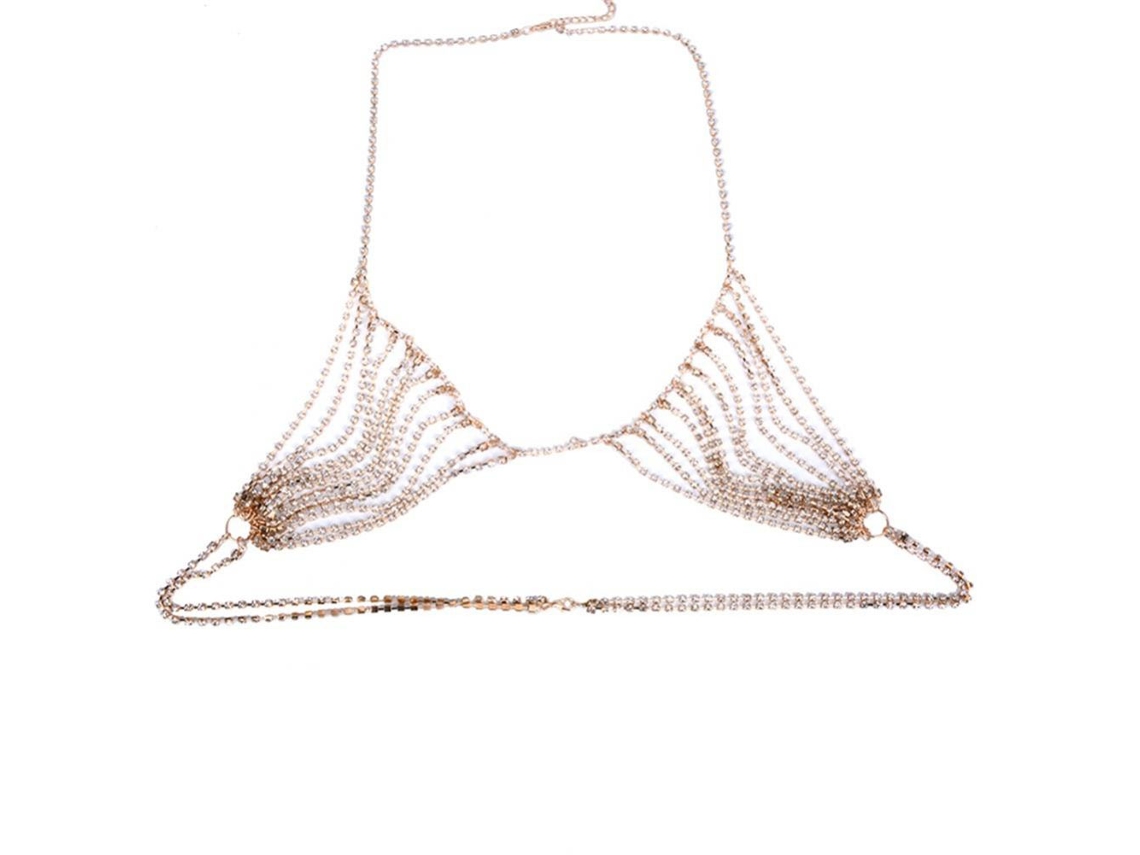 Body Chain Feminino Sexy Com Strass E Franges Elegante