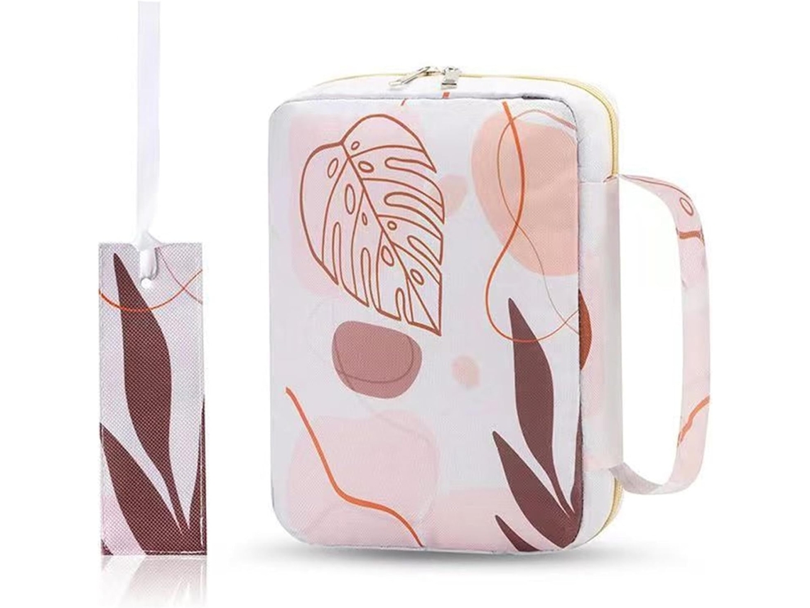 Capa Para Bíblia Feminina Com Zíper Duplo, Elegante Estojo Estampa De Folhas, Alça Interna E