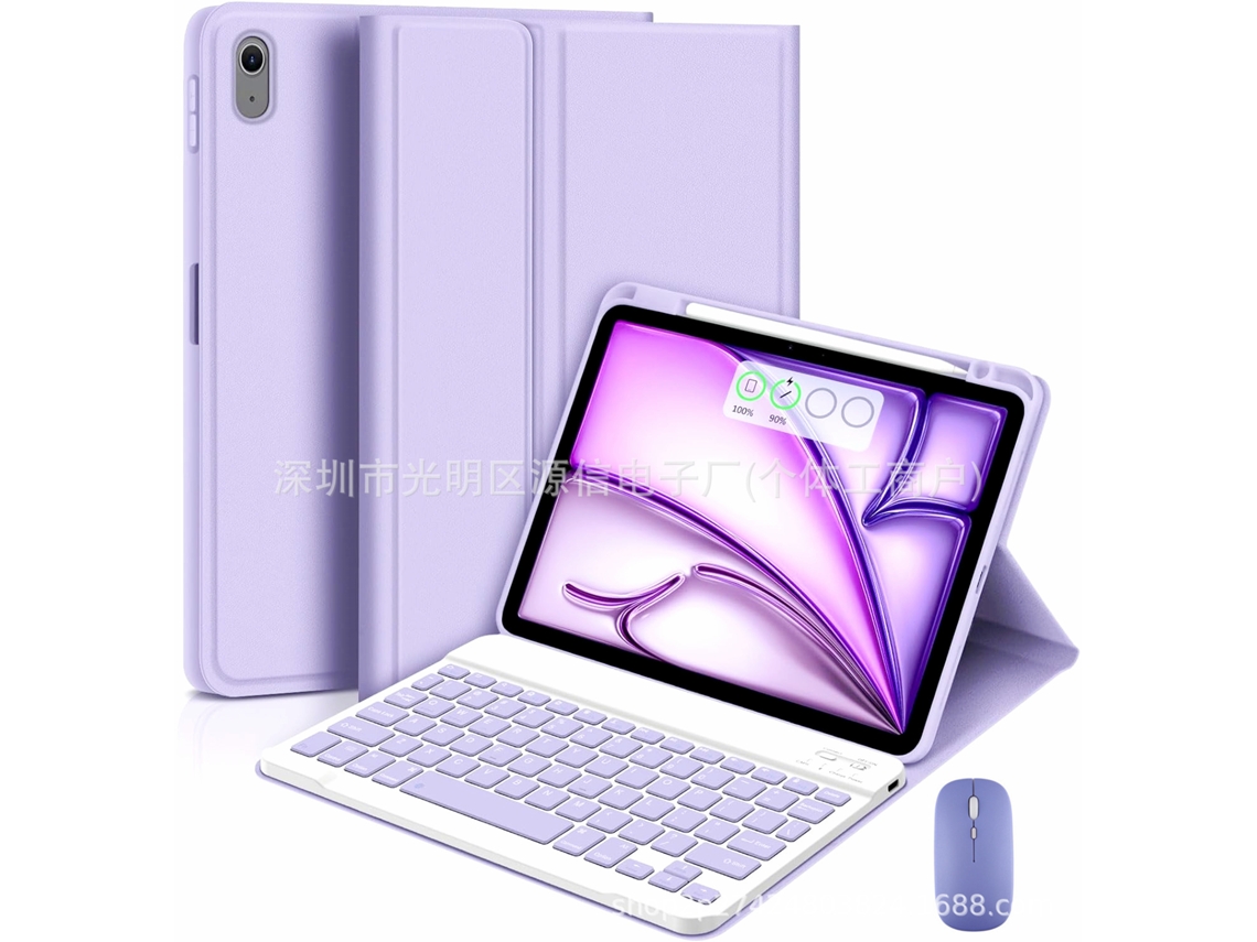 Capa Magnética Para Ipad Air 4/5/6/7 (10,9 Polegadas/11 Polegadas) Roxo Claro + Tampa Quadrada Teclado Bluetooth + Mouse Dual-mode