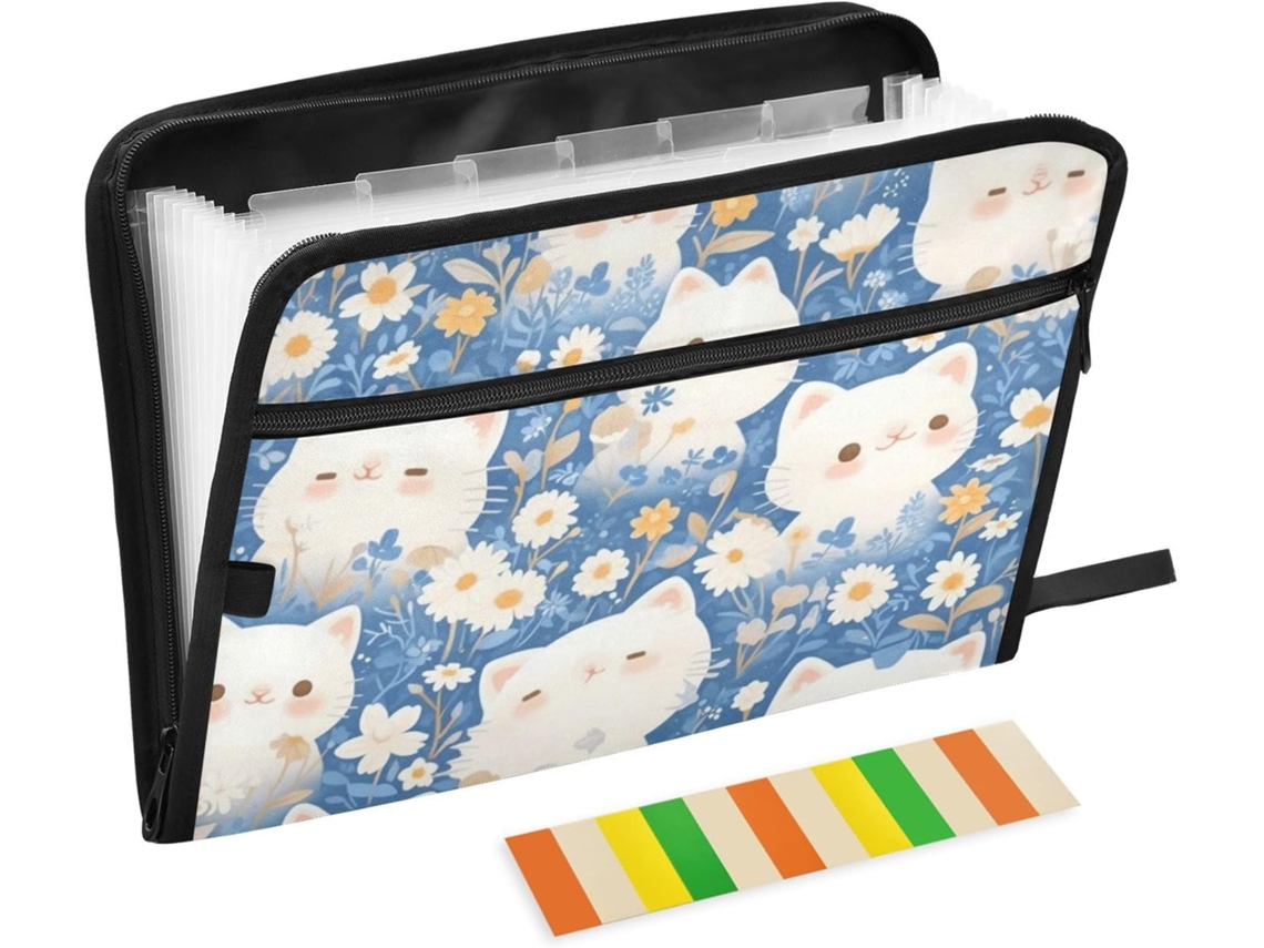 Pastas Suspensas Com Estampa De Margaridas Em Estilo Cartoon, 13 Bolsos, Tamanho A4, Fechamento Com Zíper