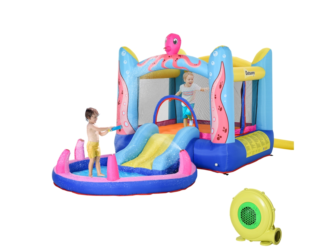 Castelo Insuflável Infantil (com Escorrega, Trampolim e Piscina, Insuflador Incluído, 360x175x180cm)