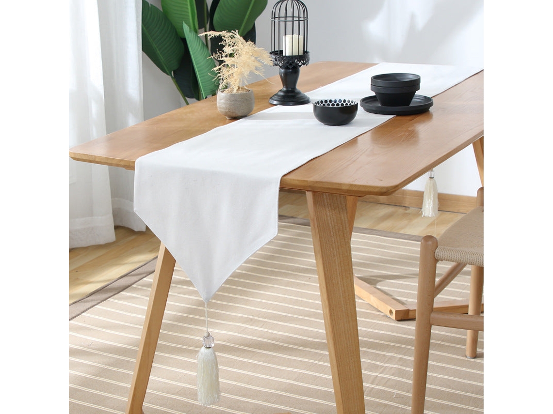 Caminho De Mesa Em Algodão E Linho Japonês, Tema Xadrez, Toalha De Mesa Zen Em Linho Japonês Retrô, Jogo Americano, Branco Puro.