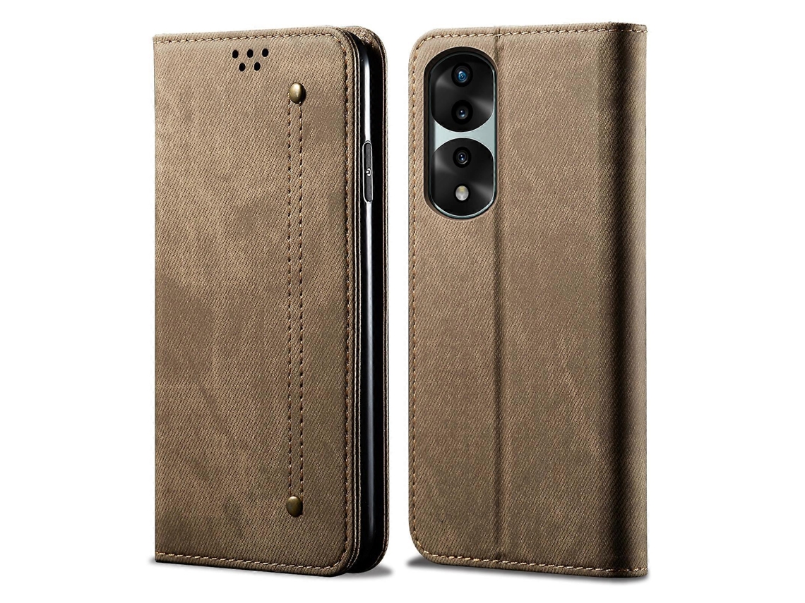 Capa De Celular Flip Em Couro Com Textura Jeans Para Honor 70 Pro / 70 Pro+