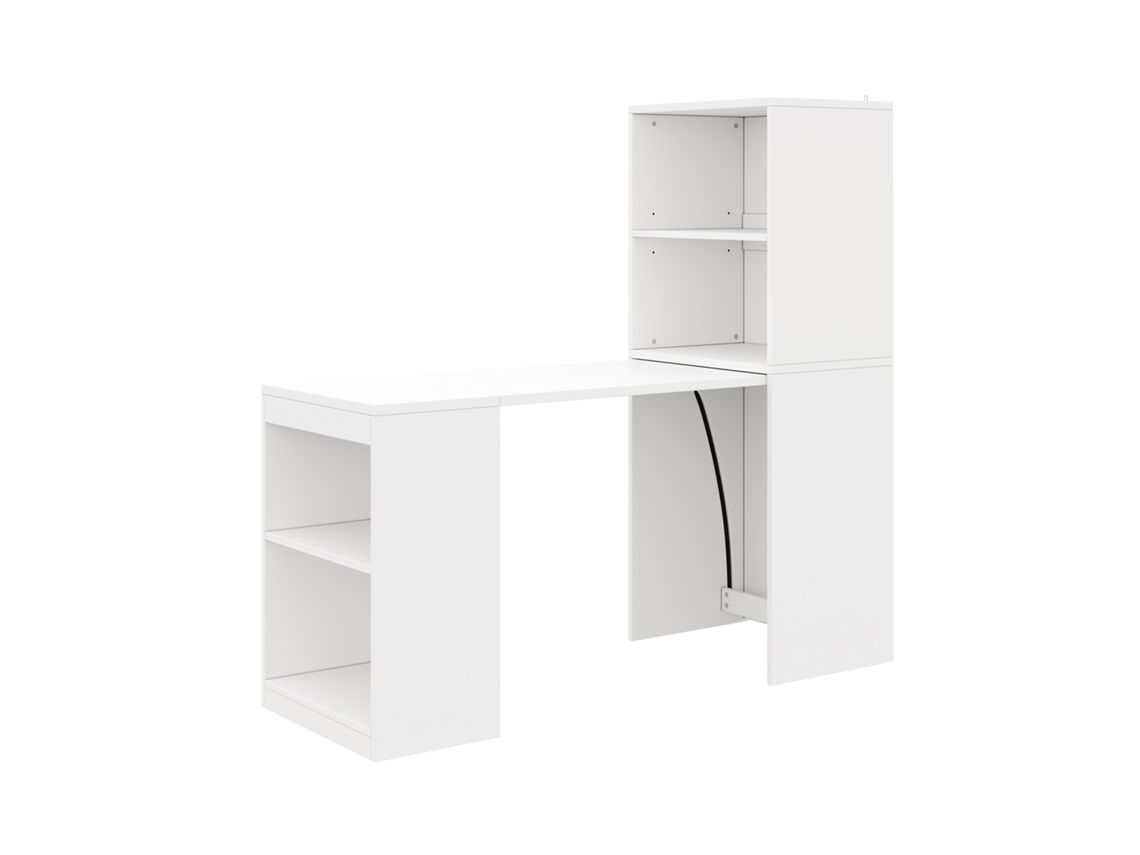 Mesa Dobrável Multifuncional 130x51x137cm com Escrivaninha e Armário,quatro Compartimentos,alta Capacidade,cor Branca PAPRIKA
