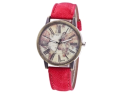 Relógio de pulso unissex casual Zhoulianfa com pulseira de jeans (rosa e vermelho)