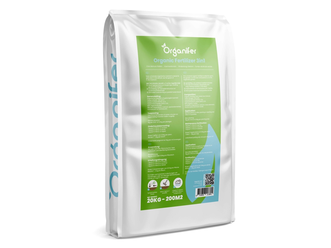 Pellets de Estrume de Vaca 3 em 1 (20 kg - para 200 m2) - Organifer