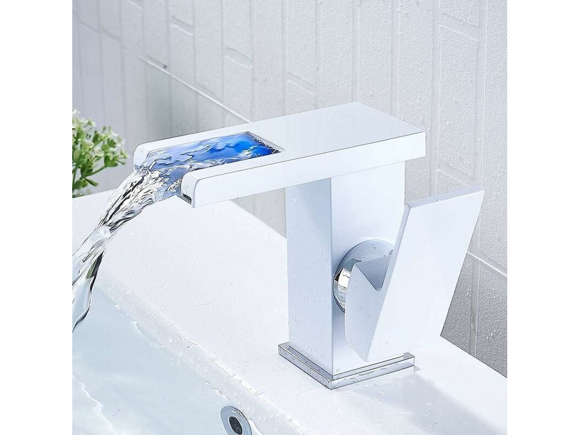 Torneira De Banheiro Com Efeito Cascata Em Led, Branca