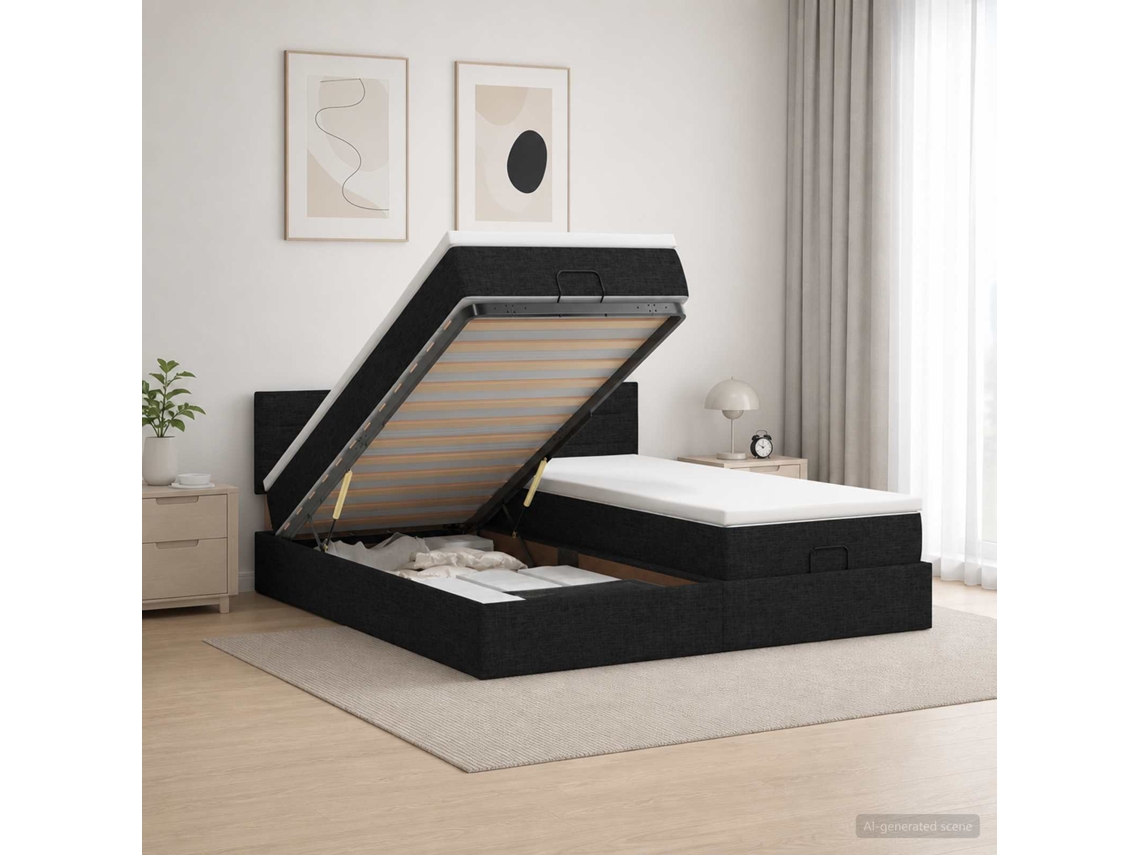 Vidaxl Cama Ottoman Com Colchão Com Cabeceira 2 Unid. Preto Tecido