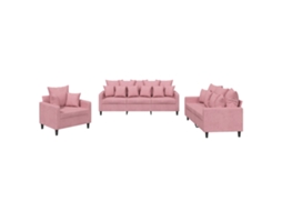 Maison Exclusive - 3 Pcs Conjunto De Sofás Com Almofadões Veludo Rosa