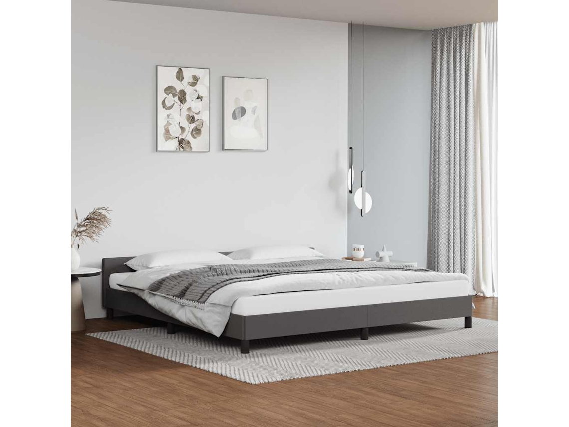 Estrutura Cama C/ Cabeceira Sem Colchão 200x200 Cm Cinzento