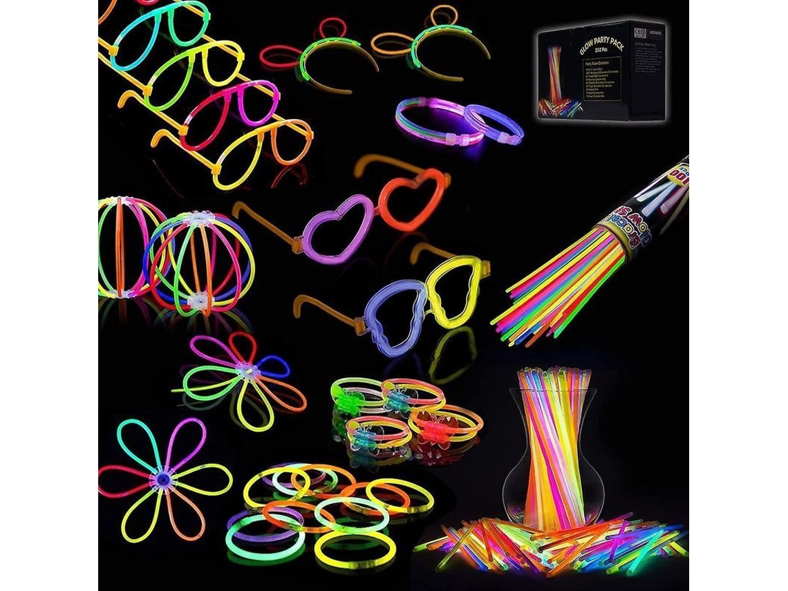 100 Palitos Luminosos De 20 Cm, Brazaletes Fluorescentes Com 120 Acessórios Para Pulseiras, Colares E Mais