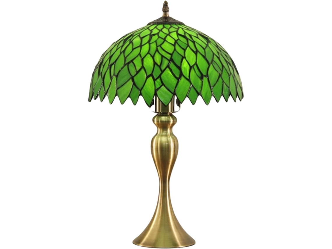 Abajur De Mesa Estilo Tiffany, Luminária De Leitura Com Folhas Verdes, Luminária Com Pintura Em Vidro Antigo, Luminária