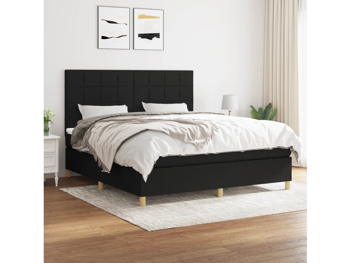 Cama Com Molas/colchão 180x200 Cm Tecido Preto