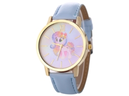 Relógio de pulso unissex de quartzo para negócios, com pulseira de couro azul claro.