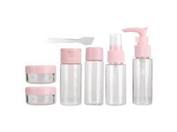Kit De Frascos De Maquilhagem Portáteis Reutilizáveis Para Viagens (7 Peças, Rosa)