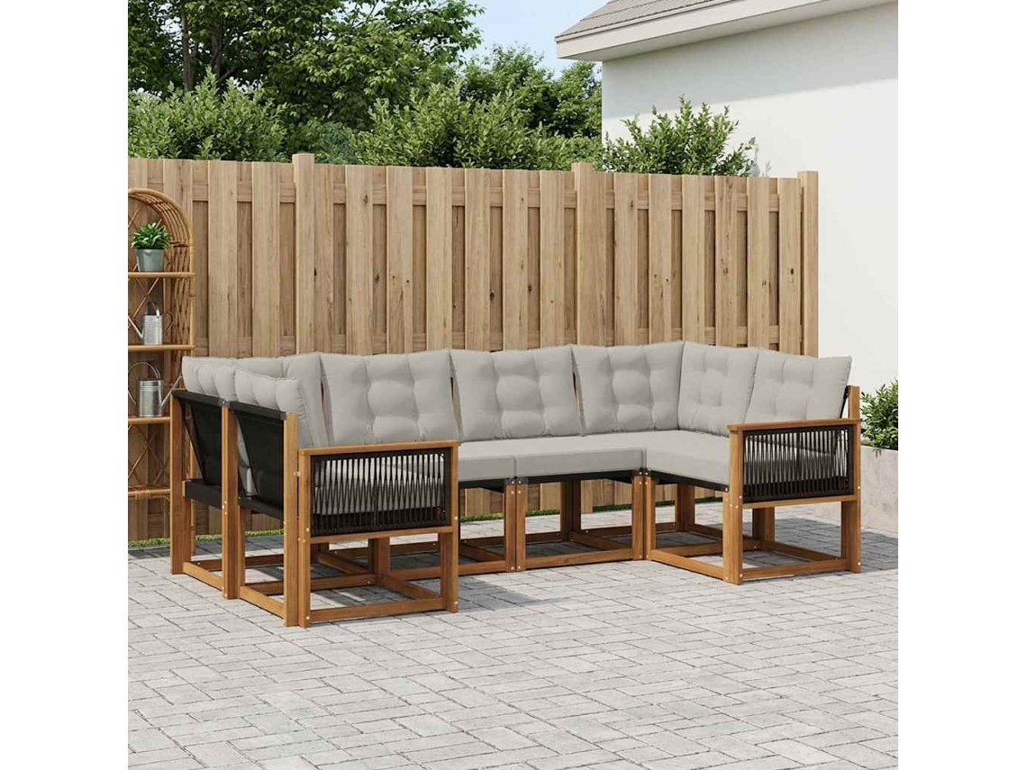 Vidaxl Conjunto De Sofás Para Exterior 6 Unid. Natural E Cinza Claro