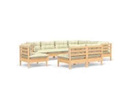 Conjunto de 9 Garden Lounge com Almofadões Creme Pinho Maciço MAISON EXCLUSIVE