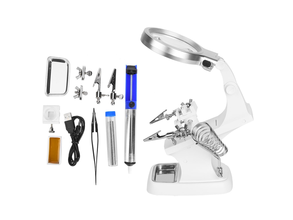 Lupa De Mesa Com Luz Led E Pinças Para Mãos Auxiliares Estação De Reparação Com Lupa