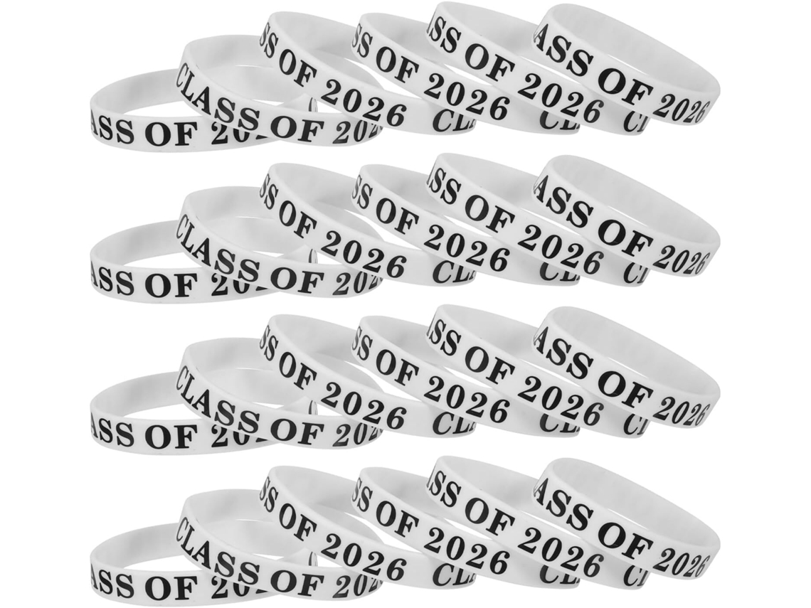 Pulseiras De Formatura Ciieeo Em Silicone Branco, Turma De 2026, Pulseiras De Parabéns Para Festa Formatura, Elásticas E