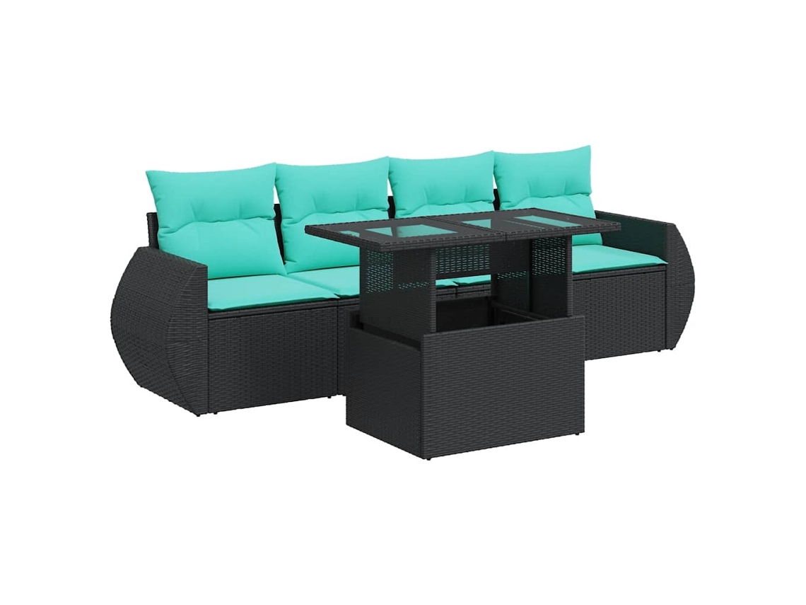 Conjunto Sofás de Jardim 5 Pcs com Almofadões Acácia e Vime Pe MAISON EXCLUSIVE (5 pcs)